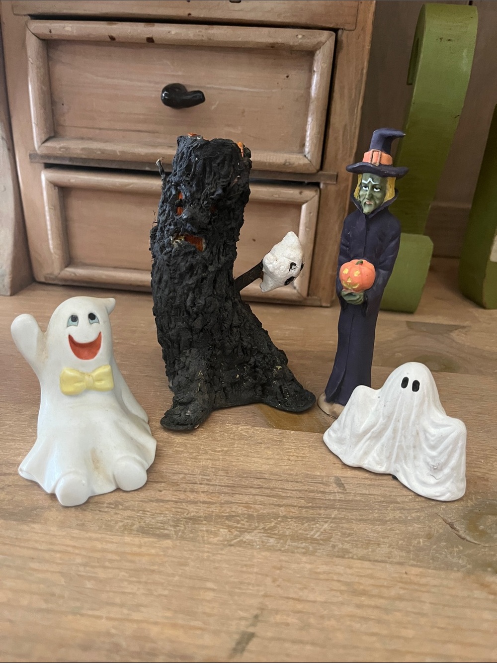 Halloween Vintage Retro Figures Paper Mache Spooky Tree Ghosts Witch